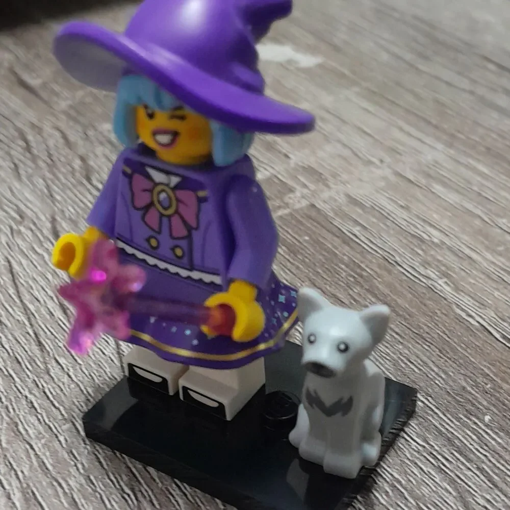 LEGO Minifigures Witch Minifigure w/ Dog & Wand on Black Baseplate